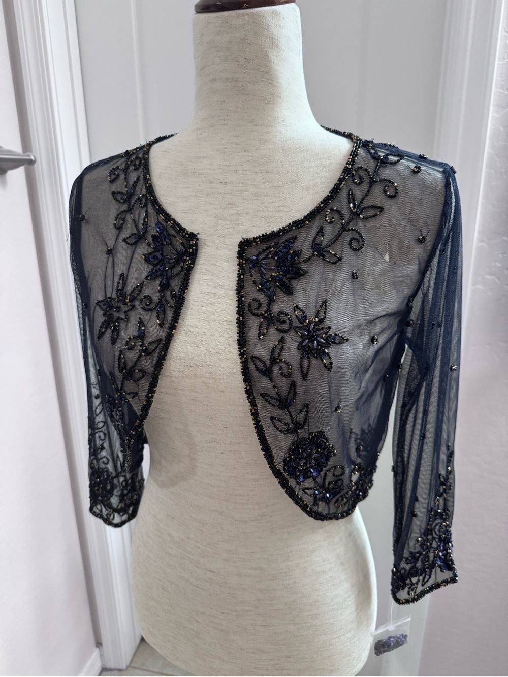 Pisarro Nights Navy Blue Beaded Lace Nightwear